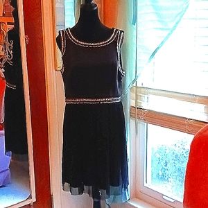 Love Reign size 15/16 dress, clear, gold & bronze beading, organza skirt.